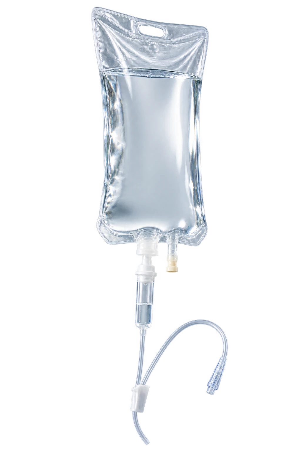 Clear IV bag gently swaying behind the Renu introduction